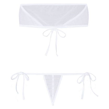 Traje de baño de malla transparente para mujer, conjunto de bikini triangular con microcordones y tanga, traje de baño de 2 piezas, ropa de playa sexy, bikini