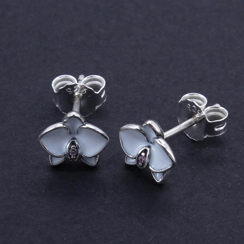 Pendientes de orquídeas blancas, elegantes joyas de plata de ley 925, originales, de moda, regalo para mujer.