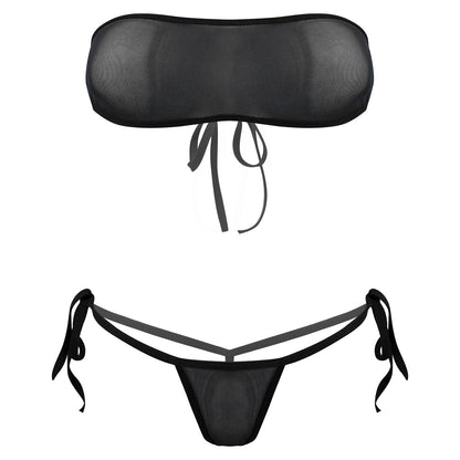 Traje de baño de malla transparente para mujer, conjunto de bikini triangular con microcordones y tanga, traje de baño de 2 piezas, ropa de playa sexy, bikini