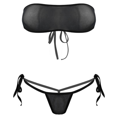 Traje de baño de malla transparente para mujer, conjunto de bikini triangular con microcordones y tanga, traje de baño de 2 piezas, ropa de playa sexy, bikini