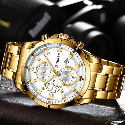 Relojes de oro para hombre, marca superior de lujo CURREN, reloj de pulsera de cuarzo, reloj de negocios deportivo e informal de moda, reloj para hombre, reloj para hombres