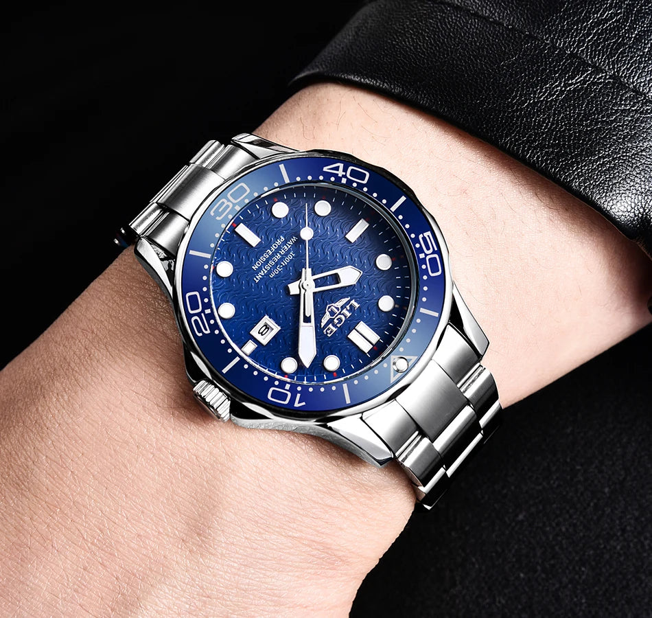 LIGE - Reloj de buceo de lujo para hombre, marca superior, resistente al agua hasta 3 ATM, con fecha, deportivo, de cuarzo, Masculino