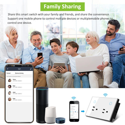 Enchufe inteligente de pared Melery WIFI Tuya (enchufe eléctrico estadounidense) con monitor de potencia, interruptor táctil, control remoto por voz mediante aplicación, compatible con Alexa y Google Home.