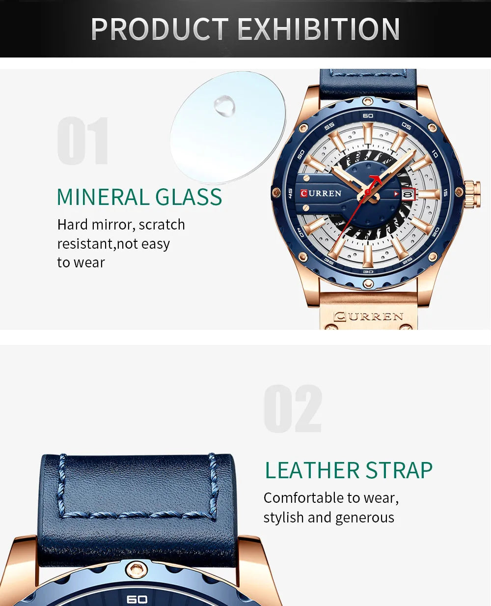 Relojes CURREN, marca superior, reloj de pulsera de cuero de moda, reloj de cuarzo casual para hombre con caja, nuevo reloj elegante, manecillas luminosas