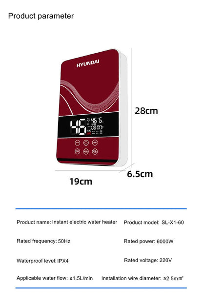 Calentador de agua eléctrico, ducha eléctrica, calentamiento rápido, máquina de CC para el hogar (cocina, baño), agua caliente ilimitada, control remoto
