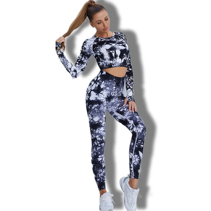 Conjunto de 2 piezas de yoga y gimnasio para mujer, con sujetador deportivo y camiseta de manga larga, leggings con cintura alta, chándal deportivo de moda para niñas.