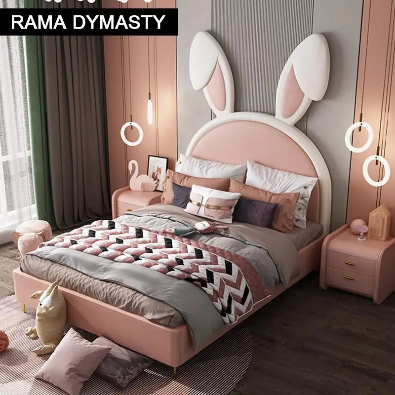 Camas para niños Camas de animales Dormitorio para niñas Muebles Marco de madera maciza Cama para niñas Chambre bebe Camas suaves Camas de conejo