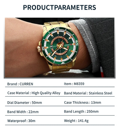 Relojes CURREN para hombre, relojes de negocios de moda para hombre con correa de acero inoxidable, reloj de cuarzo resistente al agua para hombre con fecha automática