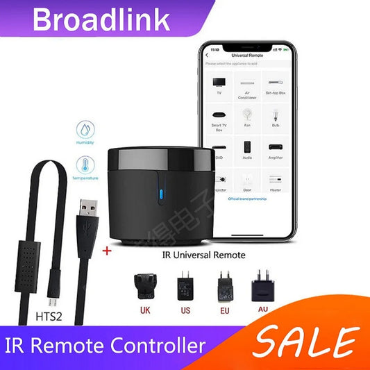 Sensor de temperatura y humedad Broadlink RM4 mini, control remoto WiFi IR para aire acondicionado, decodificador de TV, compatible con Alexa.