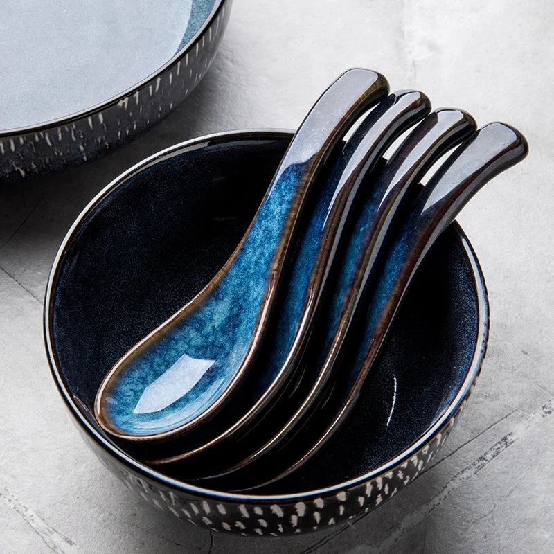 Cucharas de cerámica de estilo japonés, cucharas soperas para el hogar, lindas cucharas para comer y beber, cucharas para servir, utensilios de cocina, 4 piezas ZL361
