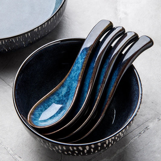 Cucharas de cerámica de estilo japonés, cucharas soperas para el hogar, lindas cucharas para comer y beber, cucharas para servir, utensilios de cocina, 4 piezas ZL361