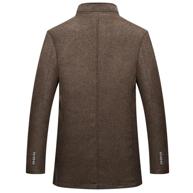 Woolen Coat Men Winter Windbreaker Long Thick Wool Jackets abrigo hombre Man Stand Collar Single Breasted With Vest Woolen Coats