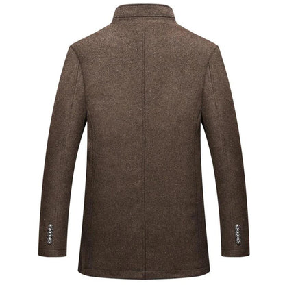 Woolen Coat Men Winter Windbreaker Long Thick Wool Jackets abrigo hombre Man Stand Collar Single Breasted With Vest Woolen Coats