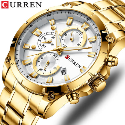 Relojes de oro para hombre, marca superior de lujo CURREN, reloj de pulsera de cuarzo, reloj de negocios deportivo e informal de moda, reloj para hombre, reloj para hombres