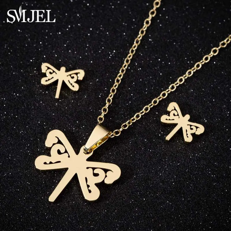 Hermoso conjunto de joyas de acero inoxidable con diseño de gatito y gato en color dorado para hombre, collar con pendientes de gato huecos a la moda, joyería con forma de pata.