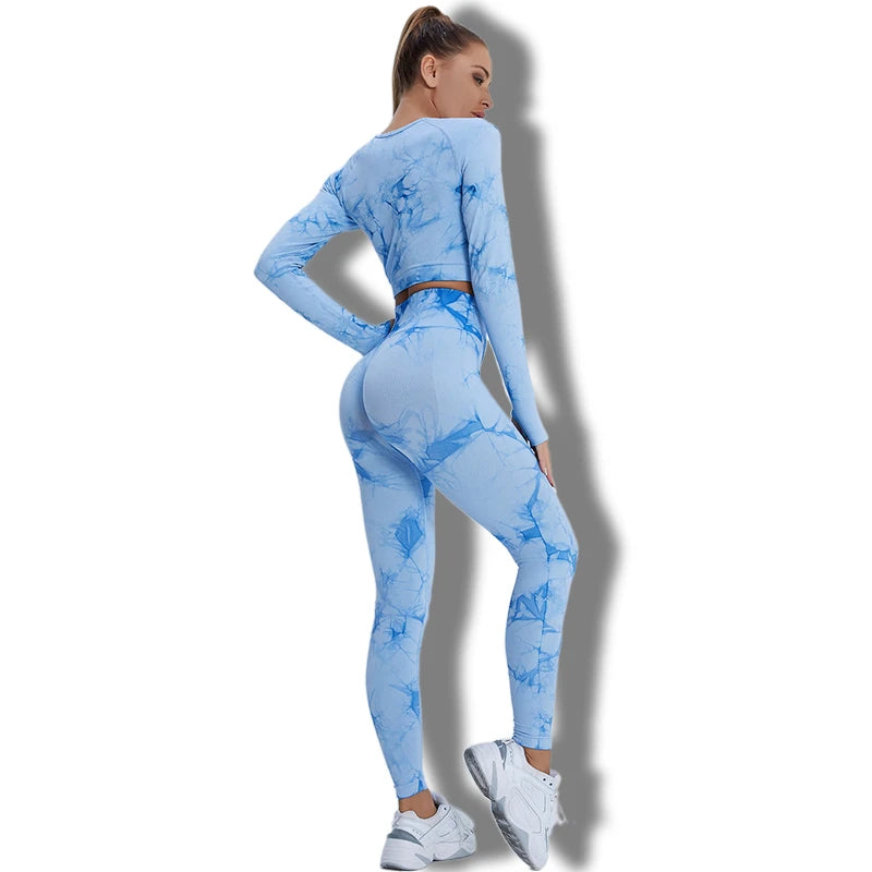 Conjunto de 2 piezas de yoga y gimnasio para mujer, con sujetador deportivo y camiseta de manga larga, leggings con cintura alta, chándal deportivo de moda para niñas.