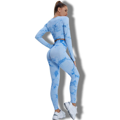 Conjunto de 2 piezas de yoga y gimnasio para mujer, con sujetador deportivo y camiseta de manga larga, leggings con cintura alta, chándal deportivo de moda para niñas.