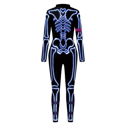 Color Cosplayer Halloween Skeleton Printed Jumpsuits Women Halloween Performance Outfits Party Cosplay Costume Zentai Fitness