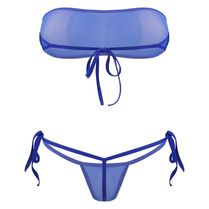 Traje de baño de malla transparente para mujer, conjunto de bikini triangular con microcordones y tanga, traje de baño de 2 piezas, ropa de playa sexy, bikini