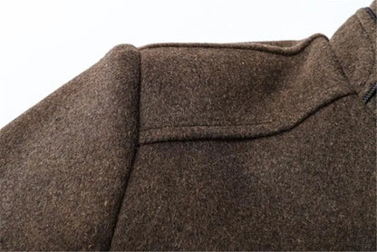 Woolen Coat Men Winter Windbreaker Long Thick Wool Jackets abrigo hombre Man Stand Collar Single Breasted With Vest Woolen Coats