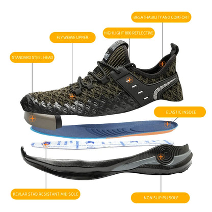 Zapatos de seguridad para hombre, tallas 37-50, botas con punta de acero, zapatillas de trabajo antiperforación, calzado masculino, zapatos de construcción indestructibles.