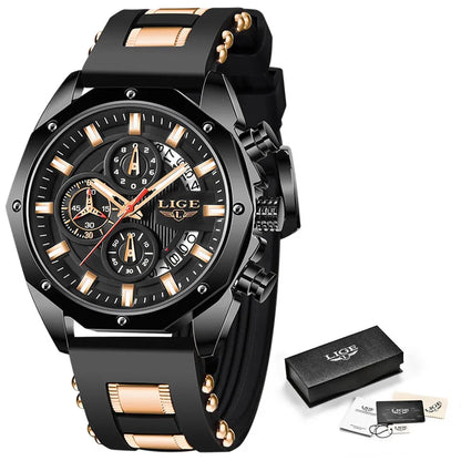 LIGE 2024 - Nuevos relojes de moda para hombre, marca superior de lujo, reloj deportivo de silicona, reloj de cuarzo con fecha, reloj de pulsera resistente al agua, cronógrafo