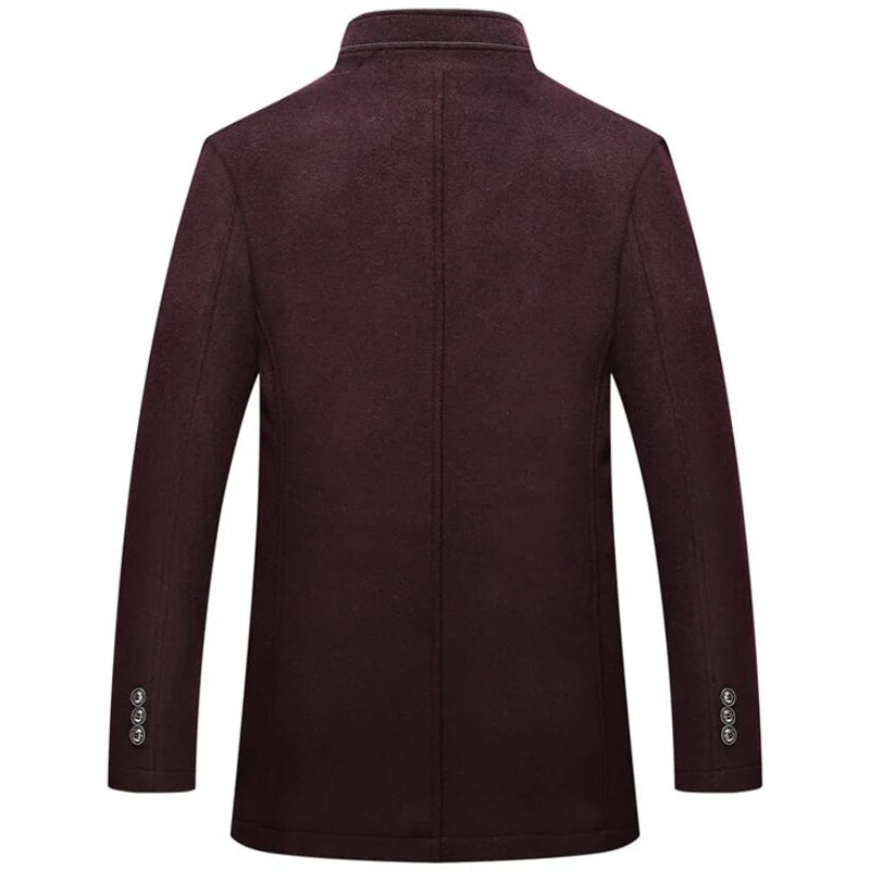 Woolen Coat Men Winter Windbreaker Long Thick Wool Jackets abrigo hombre Man Stand Collar Single Breasted With Vest Woolen Coats