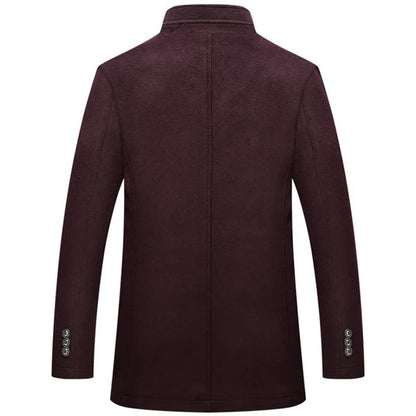 Woolen Coat Men Winter Windbreaker Long Thick Wool Jackets abrigo hombre Man Stand Collar Single Breasted With Vest Woolen Coats