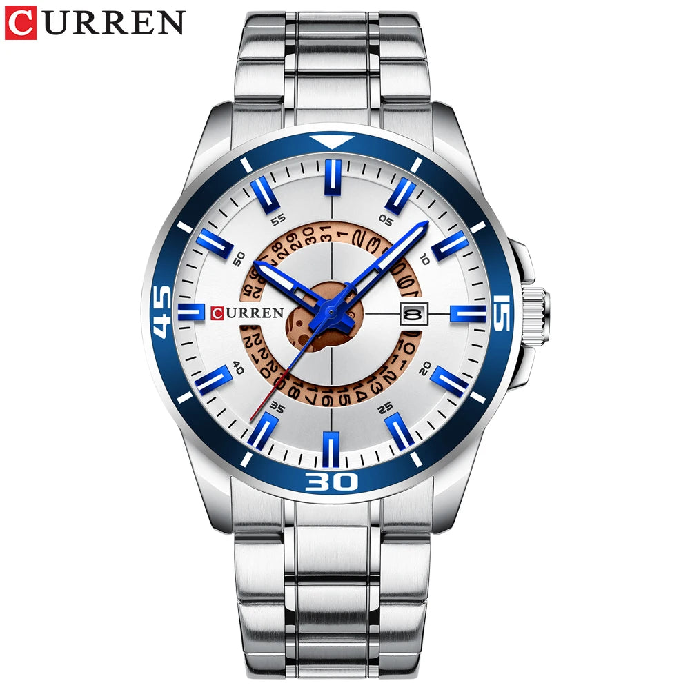 Relojes CURREN para hombre, relojes de negocios de moda para hombre con correa de acero inoxidable, reloj de cuarzo resistente al agua para hombre con fecha automática
