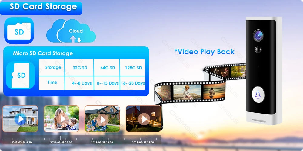 Videoportero Tuya WiFi 1080P HD con batería, visión nocturna, seguridad y control por app (Alexa, Google).