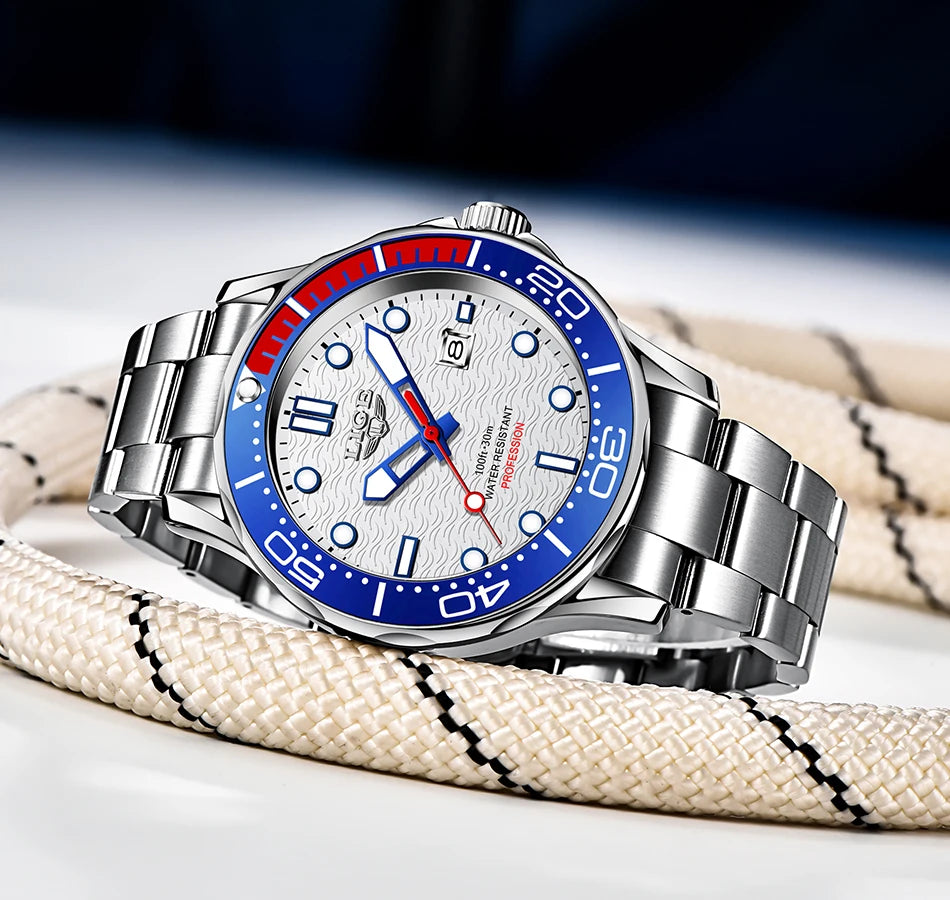 LIGE - Reloj de buceo de lujo para hombre, marca superior, resistente al agua hasta 3 ATM, con fecha, deportivo, de cuarzo, Masculino