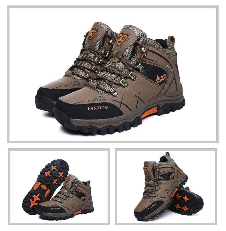 Botas de nieve de invierno para hombre, impermeables, de cuero, muy cálidas, para exteriores, senderismo, trabajo, talla 39-47