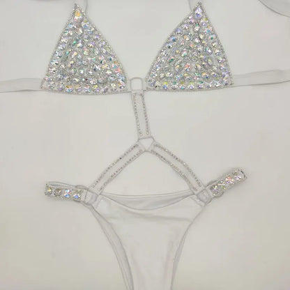 Bikini de diamantes sexy para mujer, traje de baño con cristales y diamantes de imitación para vacaciones en Venus 2020
