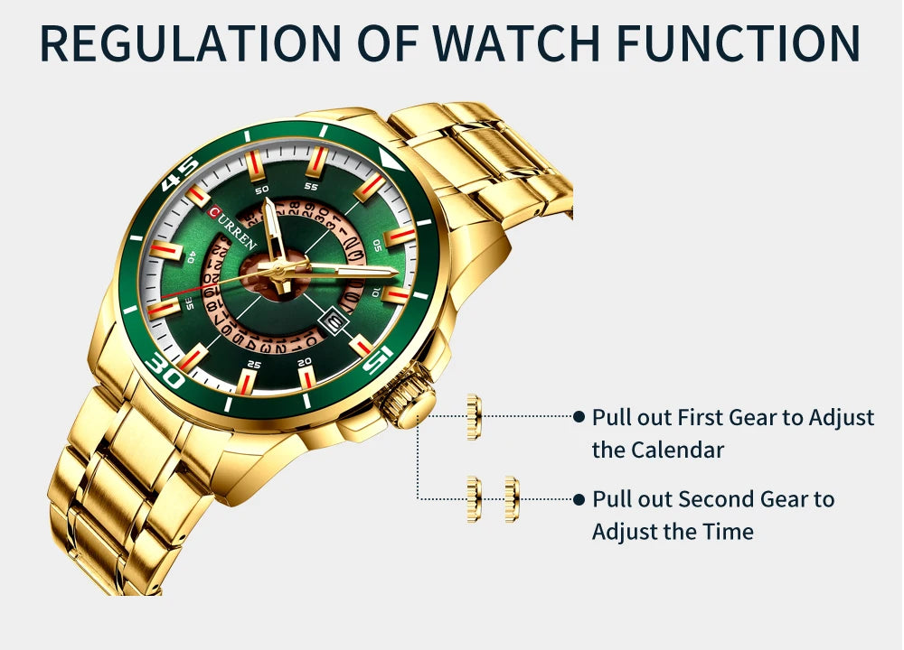 Relojes CURREN para hombre, relojes de negocios de moda para hombre con correa de acero inoxidable, reloj de cuarzo resistente al agua para hombre con fecha automática