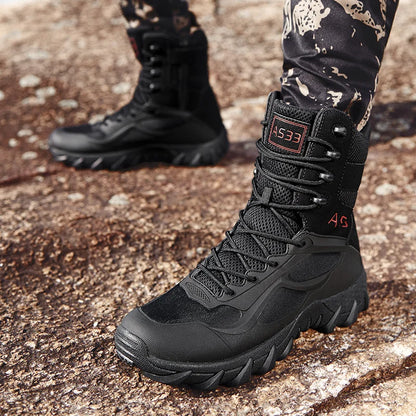Botas de cuero de alta calidad para hombre, botas tácticas de combate para el desierto, zapatos de senderismo para exteriores, botines de seguridad para el trabajo.