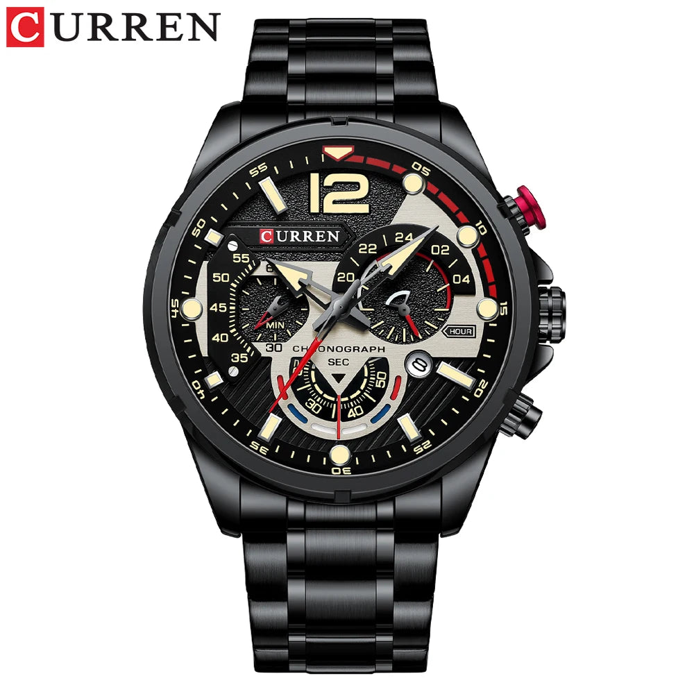 Relojes de cuarzo de moda CURREN para hombre, reloj de pulsera deportivo informal con esfera cronógrafo de acero inoxidable y luminoso