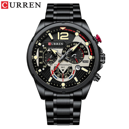 Relojes de cuarzo de moda CURREN para hombre, reloj de pulsera deportivo informal con esfera cronógrafo de acero inoxidable y luminoso