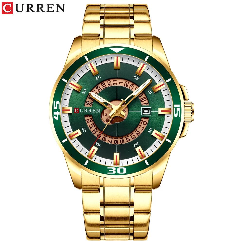 Relojes CURREN para hombre, relojes de negocios de moda para hombre con correa de acero inoxidable, reloj de cuarzo resistente al agua para hombre con fecha automática