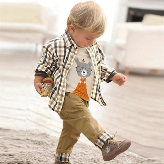 Ropa para niños, abrigo a cuadros, camiseta y pantalones, 3 piezas, trajes para bebés, ropa para niños pequeños, ropa de abrigo para primavera y otoño, disfraz BC1034