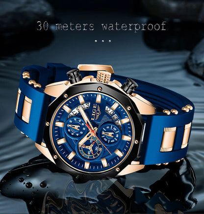 LIGE 2024 - Nuevos relojes de moda para hombre, marca superior de lujo, reloj deportivo de silicona, reloj de cuarzo con fecha, reloj de pulsera resistente al agua, cronógrafo