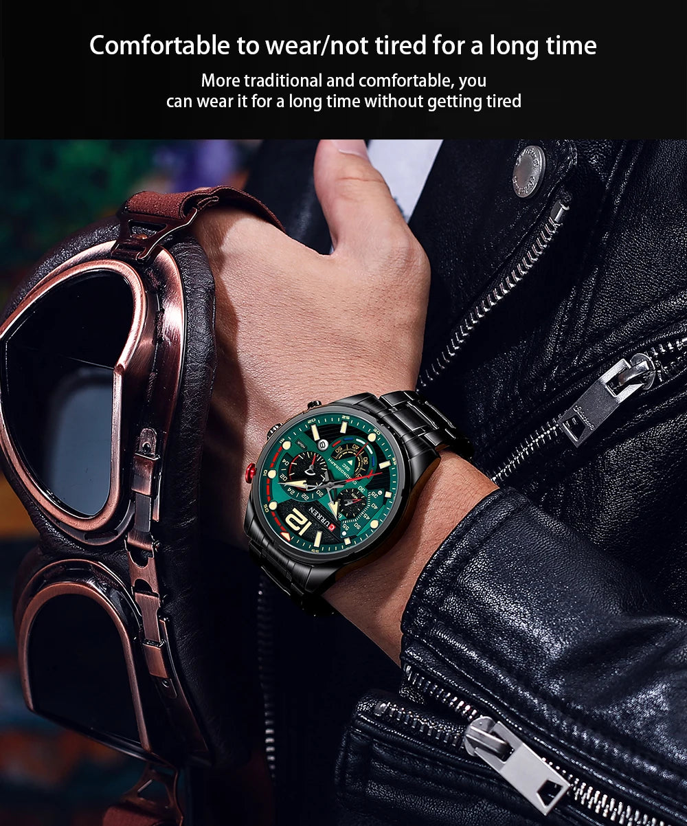Relojes de cuarzo de moda CURREN para hombre, reloj de pulsera deportivo informal con esfera cronógrafo de acero inoxidable y luminoso