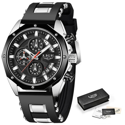 LIGE 2024 - Nuevos relojes de moda para hombre, marca superior de lujo, reloj deportivo de silicona, reloj de cuarzo con fecha, reloj de pulsera resistente al agua, cronógrafo