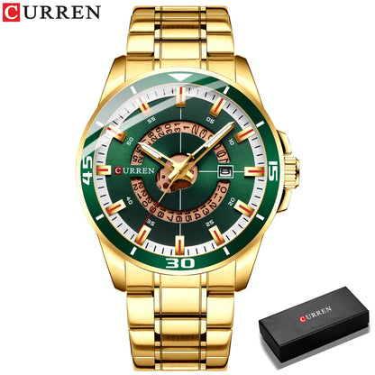 Relojes CURREN para hombre, relojes de negocios de moda para hombre con correa de acero inoxidable, reloj de cuarzo resistente al agua para hombre con fecha automática