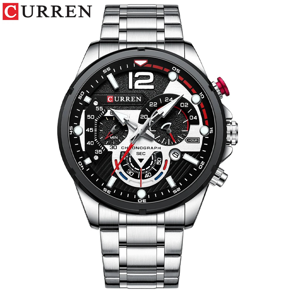 Relojes de cuarzo de moda CURREN para hombre, reloj de pulsera deportivo informal con esfera cronógrafo de acero inoxidable y luminoso