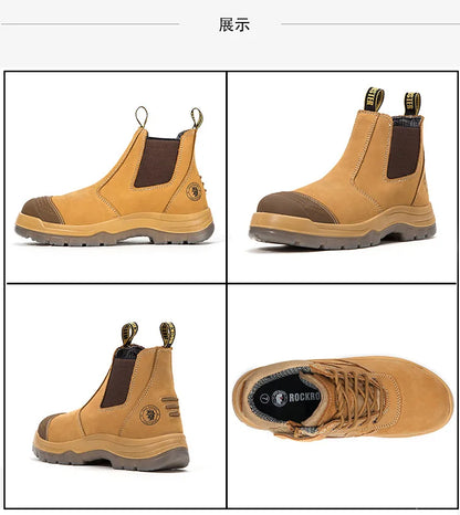 ROCKROOSTER Zapatos de senderismo para hombre, botas de caza impermeables, zapatos de seguridad de cuero, botines tácticos, zapatos de trabajo, zapatillas deportivas con punta de acero