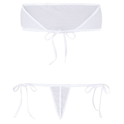 Traje de baño de malla transparente para mujer, conjunto de bikini triangular con microcordones y tanga, traje de baño de 2 piezas, ropa de playa sexy, bikini