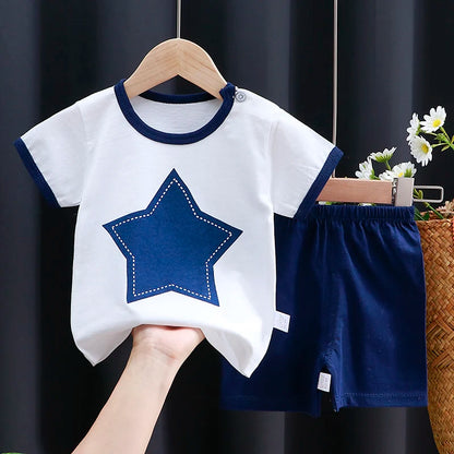 Conjunto de ropa para niños, camiseta y pantalones cortos para bebé niño/niña, ropa de verano de algodón con dibujos animados, chándal informal para niño y bebé.