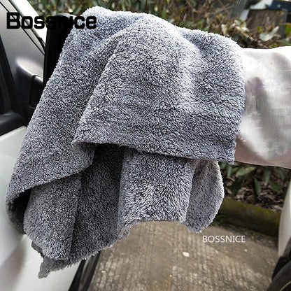 Toalla de microfibra Bossnice de 40 x 40 cm, 500 g/m², súper suave, sin bordes, para el cuidado del coche, pulido y acabados, color gris claro.