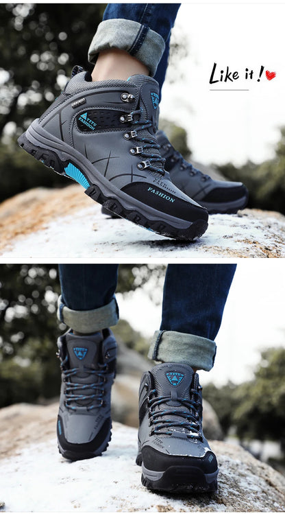 Botas de nieve de invierno para hombre, impermeables, de cuero, muy cálidas, para exteriores, senderismo, trabajo, talla 39-47