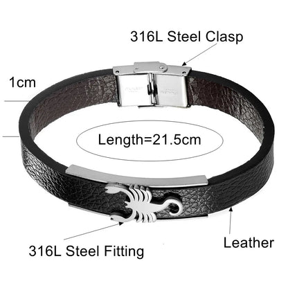 Pulsera de cuero con diseño de escorpión para hombre y mujer, estilo punk, color dorado y plateado